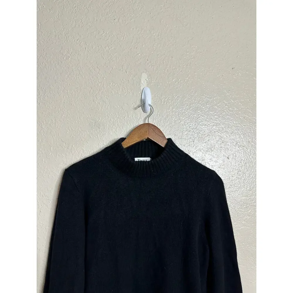 Lilysilk Ribbed Collar Hemline Wool Cashmere Sweater Black Cropped Mock Neck M